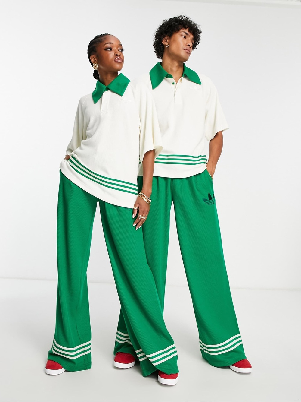 Adidas Women's Sz XS/S Adicolor 70s Knitted Polo Embroidered Set Wide Leg